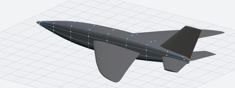 Der Rumpf eines Modelljets, überzogen von einem blauen Käfignetz mit Ziehpunkten